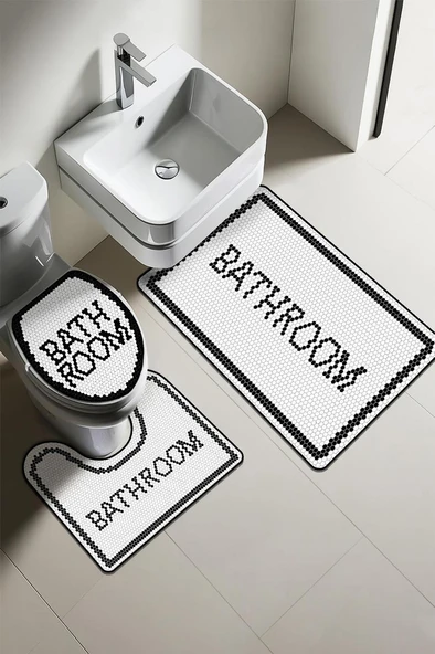 Modern Desenli Dijital Baskı 3’lü Banyo Paspas Takımı Yıkanabilir Kaymaz Tabanlı Klozet Takımı KLZ0062 RENKLİ 60 X 90 ürün görseli 1