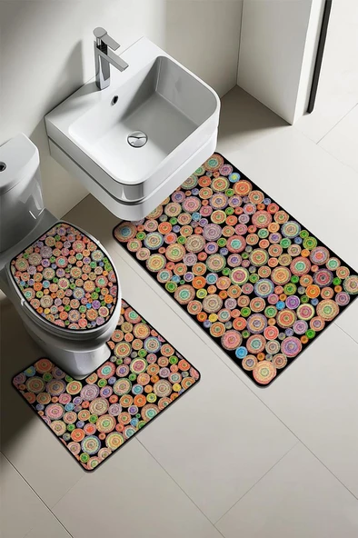 Modern Desenli Dijital Baskı 3’lü Banyo Paspas Takımı Yıkanabilir Kaymaz Tabanlı Klozet Takımı KLZ0059 RENKLİ 60 X 90 ürün görseli 1