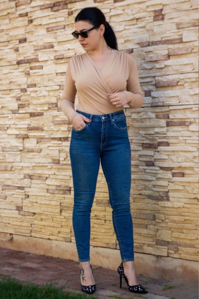 Kadın Vizon Kruvaze Kapamalı Sandy Kumaş Bluz 25KBLZ4058 ürün görseli 1