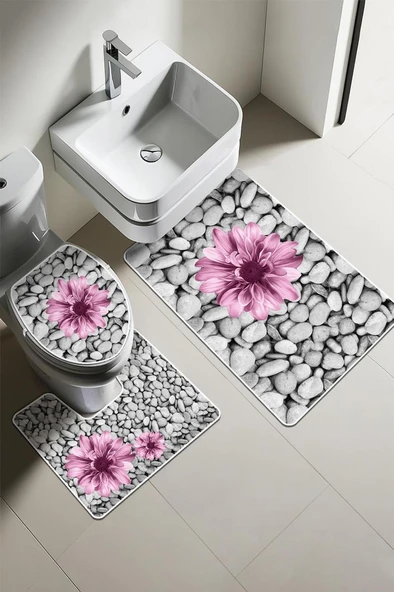 Modern Desenli Dijital Baskı 3’lü Banyo Paspas Takımı Yıkanabilir Kaymaz Tabanlı Klozet Takımı KLZ0060 RENKLİ 60 X 90 ürün görseli 1