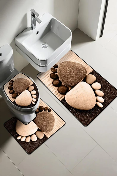 Modern Desenli Dijital Baskı 3’lü Banyo Paspas Takımı Yıkanabilir Kaymaz Tabanlı Klozet Takımı KLZ0055 RENKLİ 60 X 90 ürün görseli 1