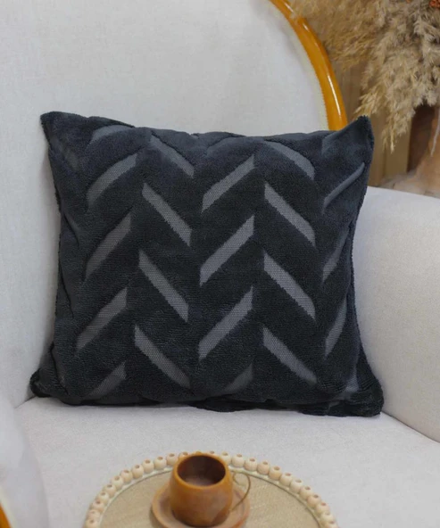 Chevron | Welsoft Jakarlı Dekoratif Kırlent Kılıfı 43x43 cm - ZTCHEVRON  siyah ürün görseli 1