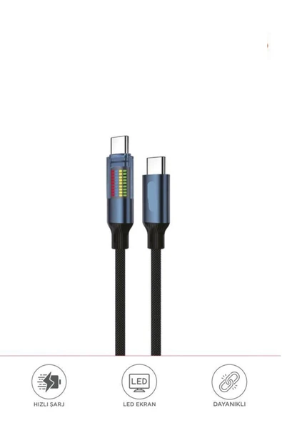 U21 Type-C to Type-C 60W Hızlı Şarj Kablosu – LED Ekranlı, Dayanıklı Örgü Kablo ürün görseli 1