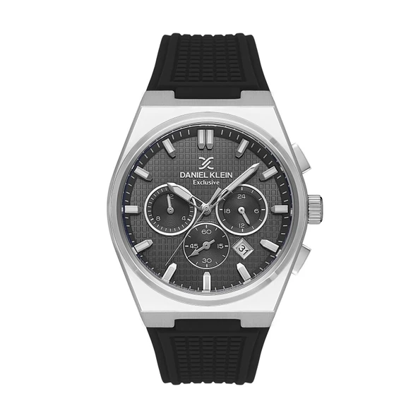 Daniel Klein DK.1.10676.1 Siyah Silikon Kordonlu Gümüş Renk Çelik Kasa Chronograph Takvimli Erkek Kol Saati ürün görseli 1