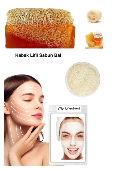 3'lü Set Kabak Lifli Yüz Pedi Kesesi Kabak Lifli Ballı Sabun Canlandırıcı Cilt Bakım Yüz Maskesi ürün görseli 1