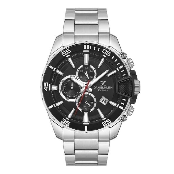 Daniel Klein DKE.3.10034.1 Gümüş Siyah Fonksiyonlu Çelik Kordonlu Yuvarlak Premium Kasa Supersport Erkek Kol Saati ürün görseli 1
