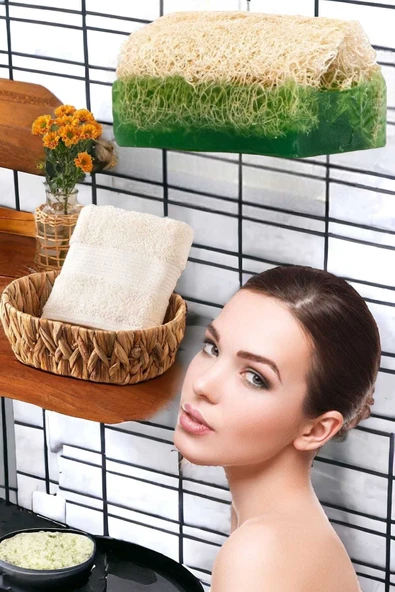 2li Set %100 Doğal Kabak Lifli Aloe Vera Sabun El Yüz Kurulama Havlu ürün görseli 1