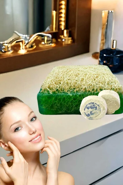 2'li Doğal Kabak Lifli Çayağacı Sabun Peeling Sivilce Akne Leke Temizleme Ruşur Taşı ürün görseli 1
