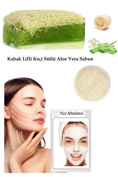 3'lü Set Kabak Lifli Yüz Pedi Kabak Lifli Keçi Sütlü Aloevera Sabun Canlandırıcı Cilt Bakım Maske ürün görseli 1