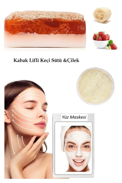 3'lü Set Kabak Lifli Yüz Pedi Kabak Lifli Keçi Sütlü Çilekli Sabun Canlandırıcı Cilt Bakım Yüz Maske ürün görseli 1