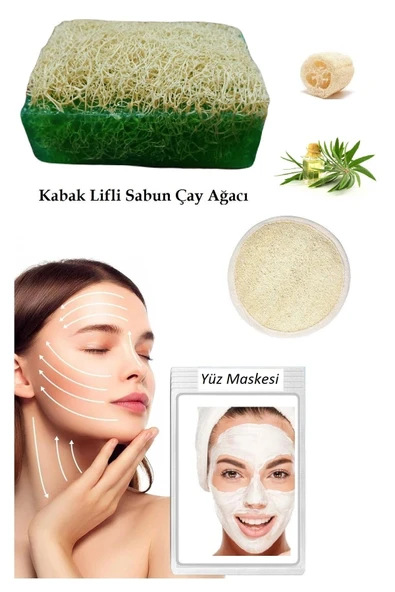 3'lü Set Kabak Lifli Yüz Pedi Kesesi Kabak Lifli Çay Ağacı Sabun Canlandırıcı Cilt Bakım Yüz Maskesi ürün görseli 1