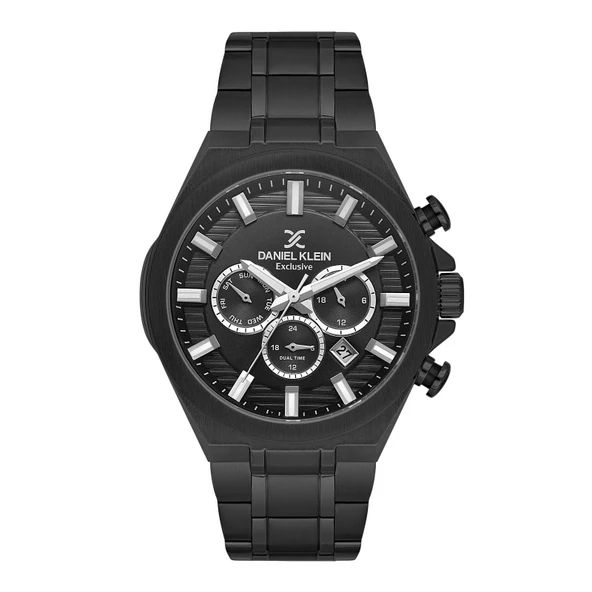Daniel Klein DKE.3.10026.5 Premium Koyu Siyah Fonksiyonlu Takvimli Çelik Kordonlu Erkek Kol Saati ürün görseli 1
