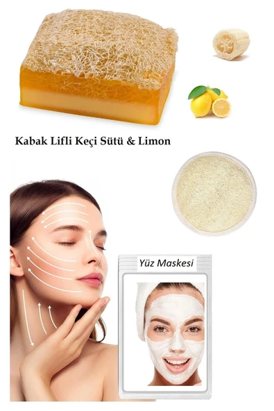 3'lü Set Kabak Lifli Yüz Pedi Kabak Lifli Keçi Sütlü Limonlu Sabun Canlandırıcı Cilt Bakım Yüz Maske ürün görseli 1