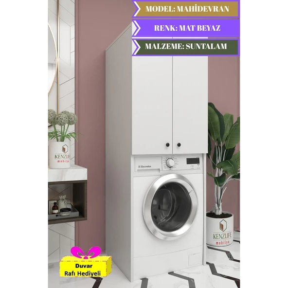Kenzlife çamaşır-kurutma-bulaşık makinesi dolabı mahidevran byz 180*70*60 suntalam banyo + tekli duvar rafı hediyeli ürün görseli 1