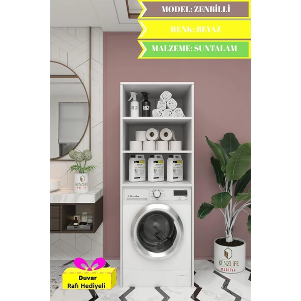 Kenzlife çamaşır-kurutma-bulaşık makinesi dolabı zenbilli byz 180*70*60 suntalam banyo + tekli duvar rafı hediyeli ürün görseli 1