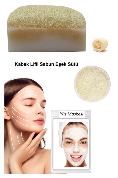 3'lü Set Kabak Lifli Yüz Pedi Kabak Lifli Eşek Sütlü Peeling Sabun Canlandırıcı Cilt Bakım Yüz Maske ürün görseli 1