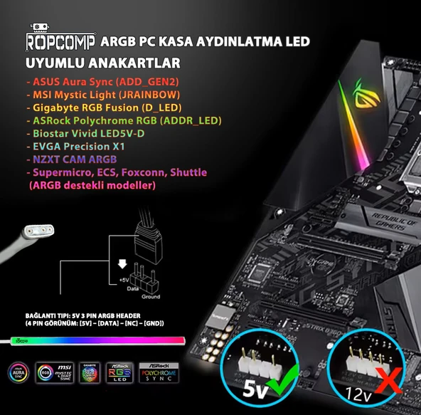 Ropcomp ARGB PC Kasa Aydınlatma LED - Resim 3