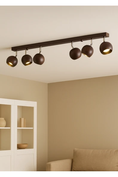 Mylights Modern 6’lı GU10 Kahverengi Küre Spot Avize Krom Mafsallı Tasarruflu LED Ampul OS RAM ürün görseli 1