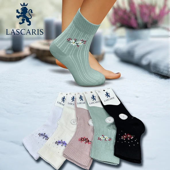 Lascaris Kadın 12’li Taş İşlemeli Floral Soket Çorap ürün görseli 1
