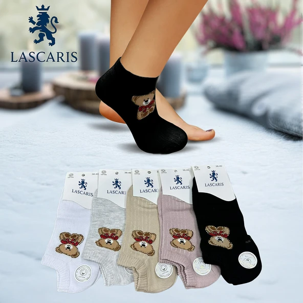 Lascaris Kadın 12’li Taş İşlemeli Ayıcıklı Sneakers Çorap ürün görseli 1