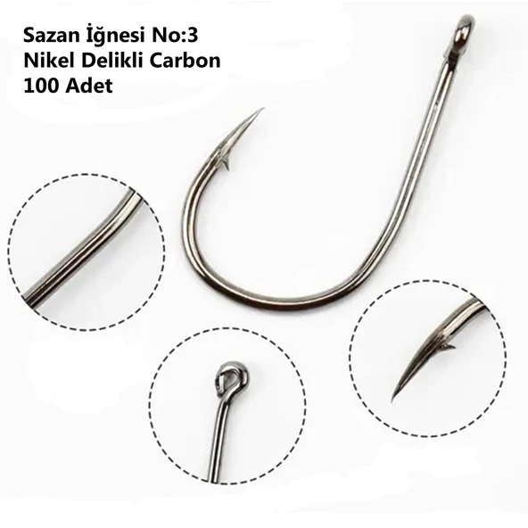 Effe Sazan İğnesi No:3 Nikel Delikli Carbon 100 Adet 192553-3 ürün görseli 1