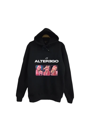 fame-stoned La Lisa - Lisa - BLACKPINK - K-Pop - Alter Ego Baskılı Unisex %100 Pamuk Kapüşonlu Siyah Sweatshirt ürün görseli 1