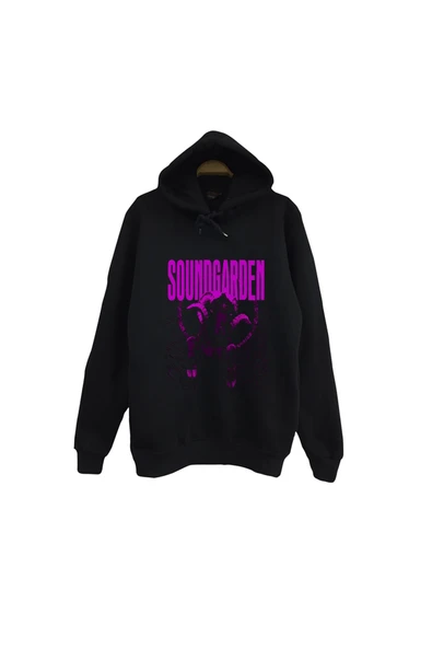 fame-stoned Soundgarden - Müzik Grubu Baskılı Unisex %100 Pamuk Kapüşonlu Siyah Sweatshirt ürün görseli 1