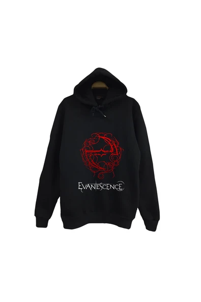 fame-stoned Evanescence - Müzik Grubu Baskılı Unisex %100 Pamuk Siyah Kapüşonlu Sweatshitr ürün görseli 1