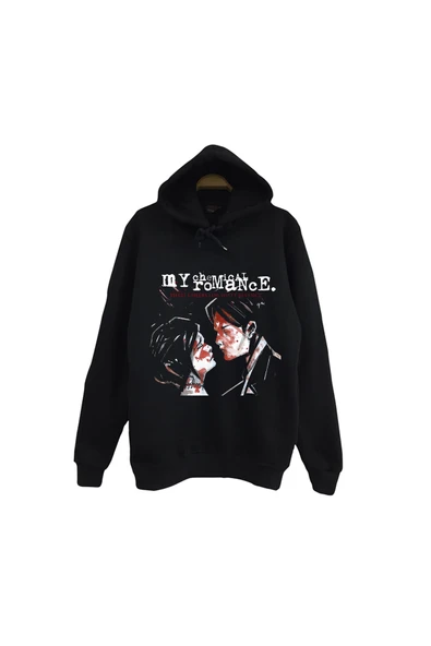 fame-stoned My Chemical Romance Baskılı Unisex %100 Pamuk Siyah Kapüşonlu Sweatshirt ürün görseli 1