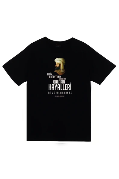 fame-stoned Fatih Sultan Mehmet Baskılı Unisex %100 Pamuk Siyah T-shirt ürün görseli 1