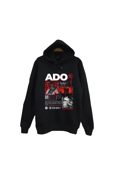 fame-stoned Ado Japon - K-Pop - Rock - Müzik Baskılı Unisex %100 Pamuk Kapüşonlu Siyah Sweatshirt ürün görseli 1