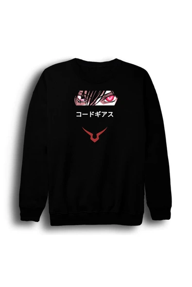 fame-stoned Lelouch Lamperouge - Code Geass - Anime Baskılı Unisex %100 Pamuk Siyah Bisiklet Yaka Sweatshirt ürün görseli 1