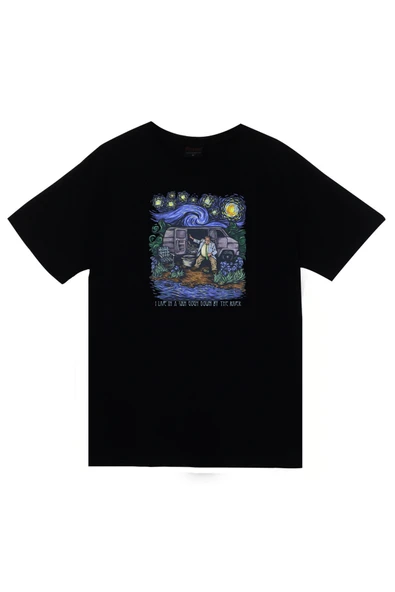 fame-stoned Vincent Van Gogh Baskılı Unisex %100 Pamuk Siyah T-shirt ürün görseli 1