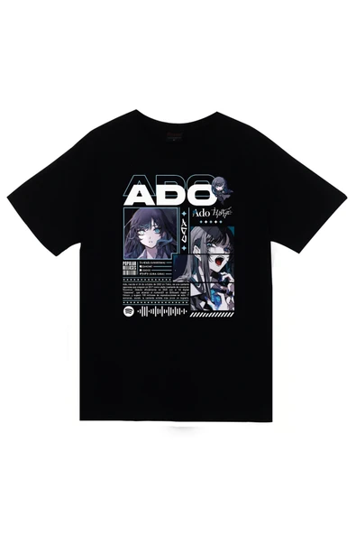 fame-stoned Ado Japon - K-Pop - Rock - Müzik Baskılı Unisex %100 Pamuk Siyah T-shirt ürün görseli 1