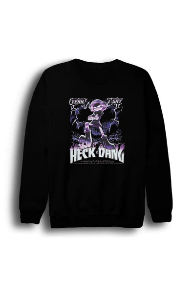 fame-stoned Murder Drones Baskılı Unisex %100 Pamuk Bisiklet Yaka Siyah Sweatshirt ürün görseli 1