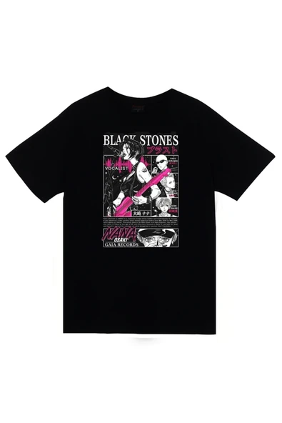 fame-stoned Black Stones Nana Baskılı Unisex %100 Pamuk Siyah T-shirt ürün görseli 1