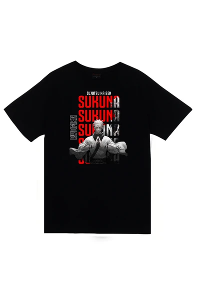 fame-stoned Jujutsu Kaisen - Sukuna - Anime Baskılı Unisex %100 Pamuk Siyah T-shirt ürün görseli 1