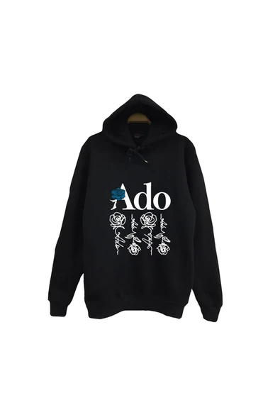 fame-stoned Ado Japon - K-Pop - Rock - Müzik Baskılı Unisex %100 Pamuk Kapüşonlu Siyah Sweatshirt ürün görseli 1
