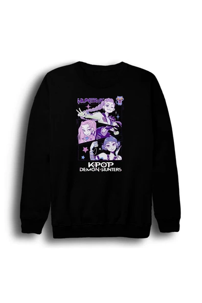 fame-stoned K-Pop Demon Hunters Baskılı Unisex %100 Pamuk Bisiklet Yaka Kırmızı Sweatshirt ürün görseli 1
