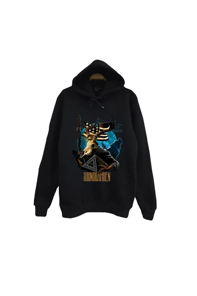 fame-stoned Soundgarden - Müzik Grubu Baskılı Unisex %100 Pamuk Siyah Kapüşonlu Sweatshirt ürün görseli 1