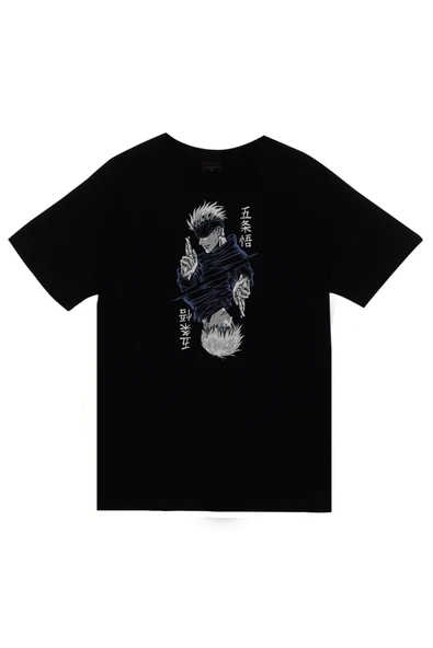 fame-stoned Jujutsu Kaisen Anime Baskılı Unisex %100 Pamuk Siyah T-shirt ürün görseli 1