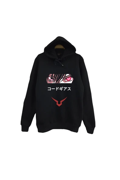 fame-stoned Lelouch Lamperouge - Code Geass - Anime Baskılı Unisex %100 Pamuk Siyah Kapüşonlu Sweatshirt ürün görseli 1