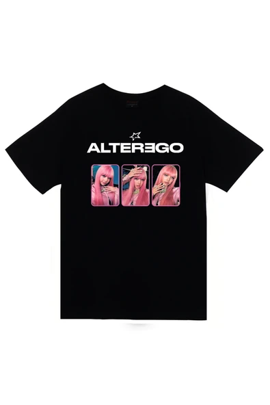 fame-stoned La Lisa - Lisa - BLACKPINK - K-Pop - Alter Ego Baskılı Unisex %100 Pamuk Siyah T-shirt ürün görseli 1