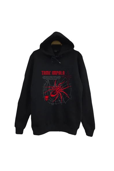 fame-stoned Tame Impala Müzik Grubu Baskılı Unisex %100 Pamuk Siyah Kapüşonlu Sweatshirt ürün görseli 1
