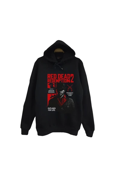fame-stoned Red Dead Redemption 2 - Oyun Baskılı Unisex %100 Pamuk Kapüşonlu Siyah Sweatshirt ürün görseli 1