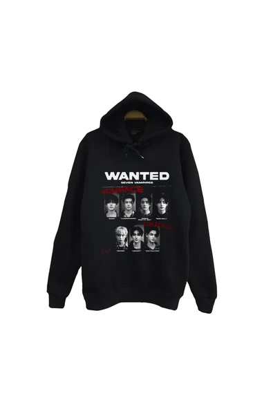 fame-stoned Enhypen – K-Pop Müzik Grubu Baskılı Unisex %100 Pamuk Siyah Kapüşonlu Sweatshirt ürün görseli 1