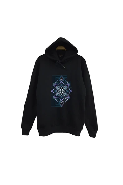 fame-stoned Motif - Halı - Dokuma Baskılı Unisex %100 Pamuk Siyah Kapüşonlu Sweatshirt ürün görseli 1