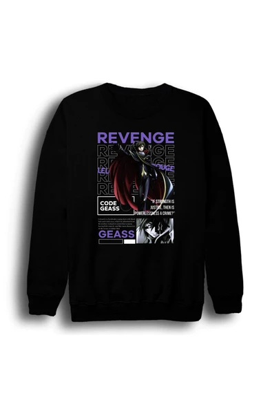 fame-stoned Lelouch Lamperouge - Code Geass - Anime Baskılı Unisex %100 Pamuk Siyah Bisiklet Yaka Sweatshirt ürün görseli 1