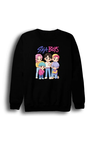 fame-stoned K-Pop Demon Hunters – Saja Boys Baby Saja Baskılı Unisex %100 Pamuk Bisiklet Yaka Sweatshirt ürün görseli 1