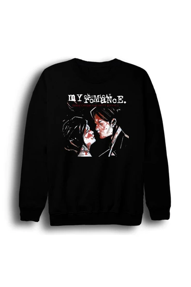 fame-stoned My Chemical Romance Baskılı Unisex %100 Pamuk Siyah Bisiklet Yaka Sweatshirt ürün görseli 1